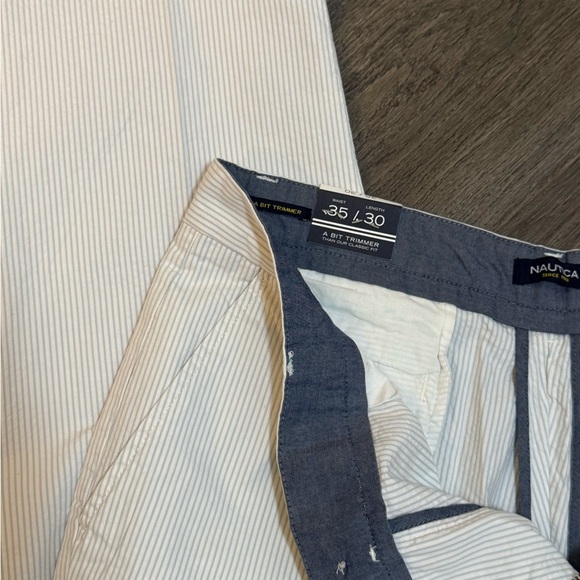 NWT Nautica 35x30 Men's Striped Pants - White and Gray - Picture 2 of 3